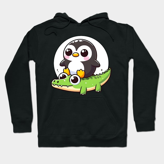 Penguin on crocodile safar Hoodie by FromBerlinGift